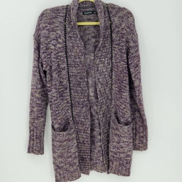 Trouve Space Dye Ribbed Knit Open Front Metal Detail Duster Cardigan Size Small - Picture 1 of 8